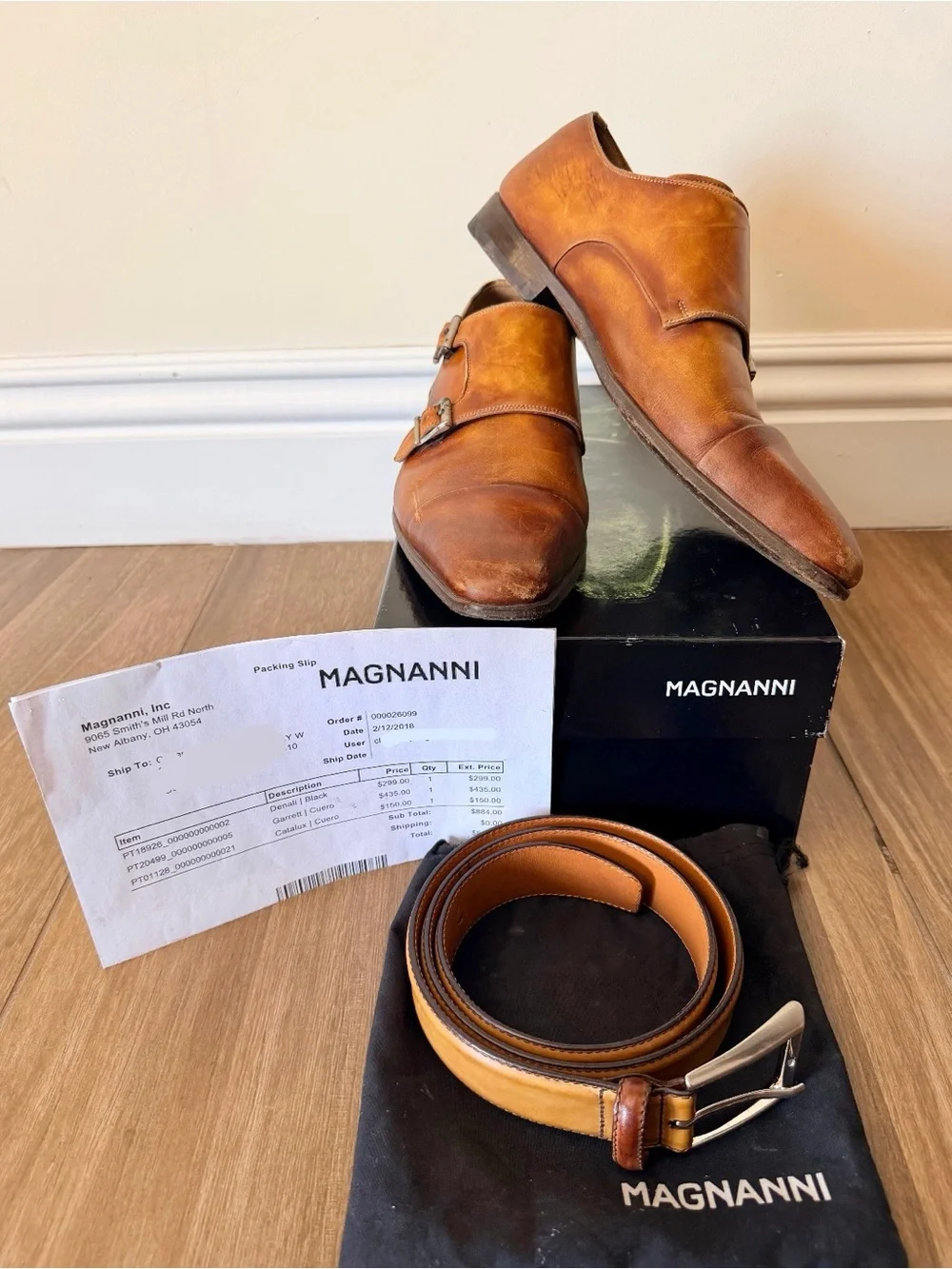 Magnanni Garrett double monk strap shoes with matching belt